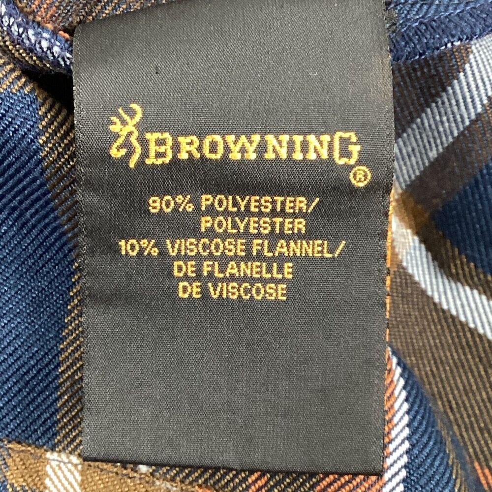 Browning Long Sleeve Flannel Shirt Size Medium Brown Plaid - Picture 6 of 8